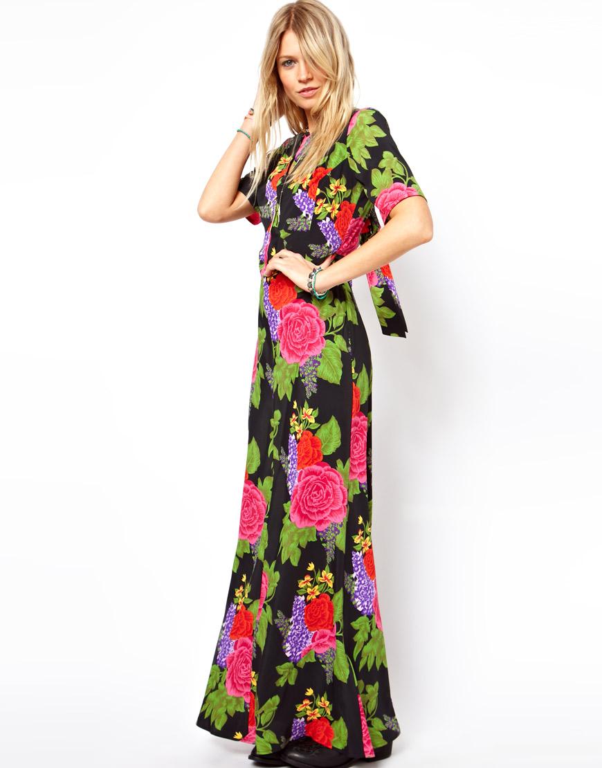 Foto Vestido largo con estampado floral y espalda anudada de ASOS Imprimir