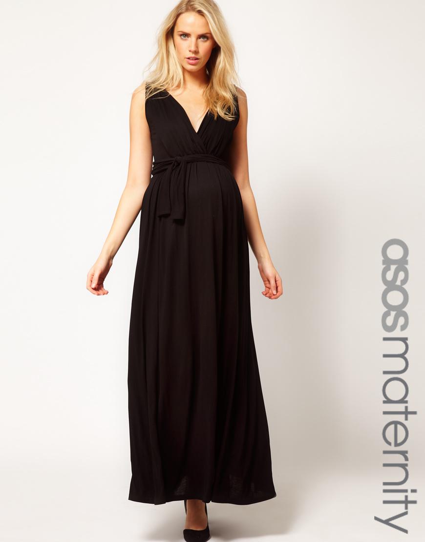 Foto Vestido largo de estilo griego drapeado de ASOS Maternity Negro
