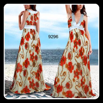 Foto Vestido Largo De Gasa Y Saten  Con  Falda Plisada  - Talla 46
