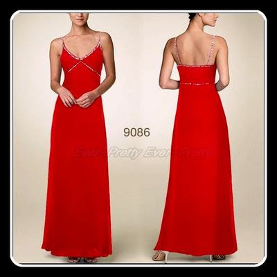 Foto Vestido Largo En Chiffon Rojo Con Pedreria Plata - Tallas 40