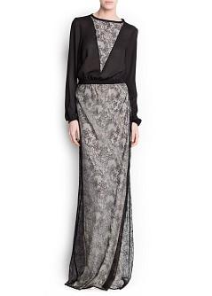 Foto Vestido Largo Encaje Combinado negro MANGO