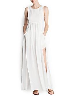Foto Vestido Largo Gasa Aberturas beige MANGO