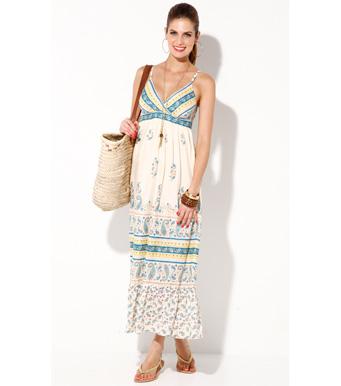 Foto Vestido largo mujer de tirantes estampado azul