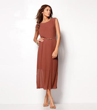 Foto Vestido largo mujer mini manga plisado crepe