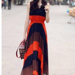 Foto vestido largo sin mangas de gasa estilo bohemia multicolor