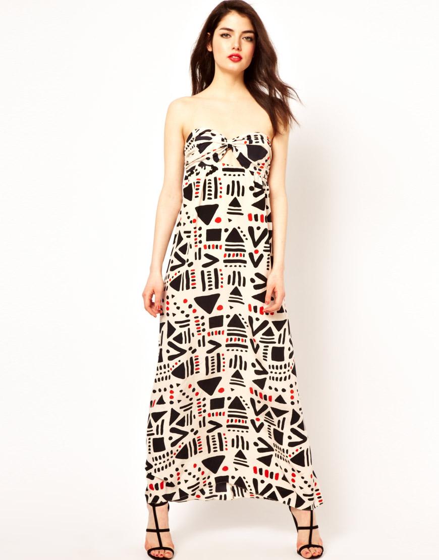 Foto Vestido largo sin tirantes estampado de Boulee Estampado Bentley en...