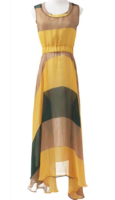 Foto Vestido largo tricolor-Amarillo