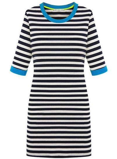 Foto Vestido mangas medias rayas combinado negro y blanco-Azul