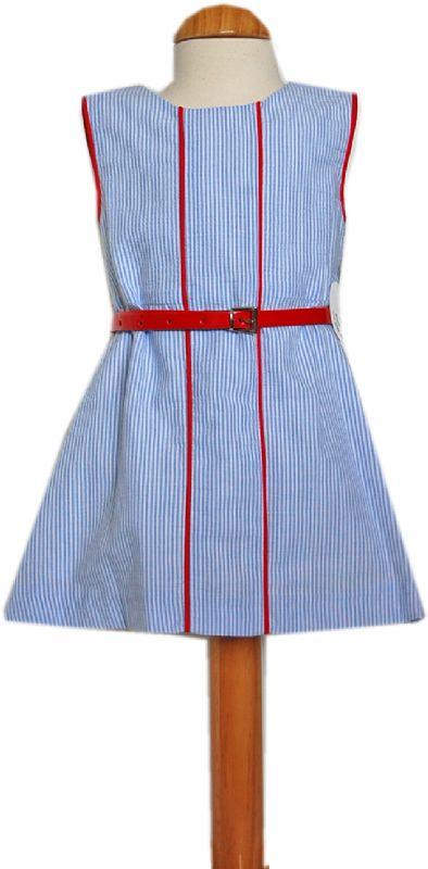 Foto Vestido marinero a rayas con cinturon rojo
