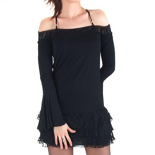 Foto Vestido negro mangas campana