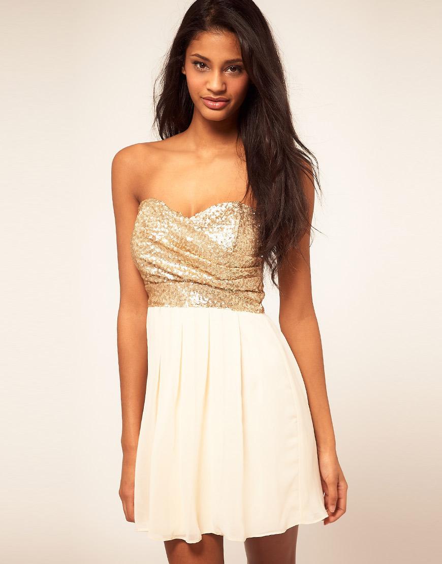 Foto Vestido palabra de honor con lentejuelas y falda de chifón de TFNC...