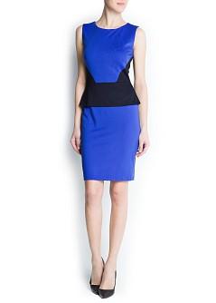 Foto Vestido Peplum Paneles Contraste porcelana MANGO
