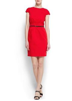 Foto Vestido Pliegues Cintura rojo MANGO