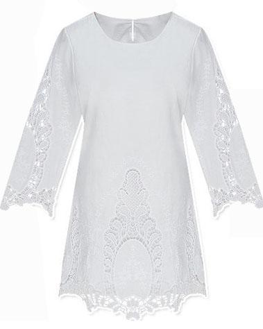 Foto Vestido recto bordado con ganchillo-Blanco