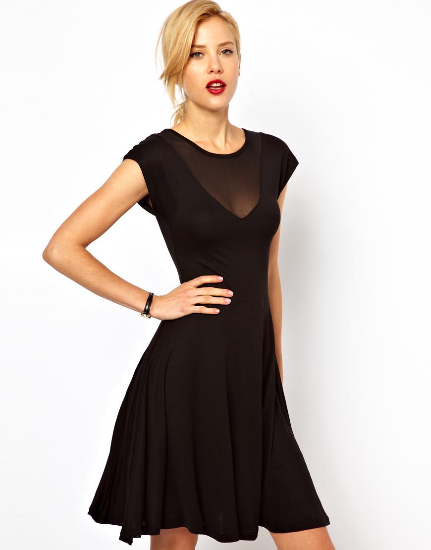 Foto Vestido skater con escote de malla de Mango Negro