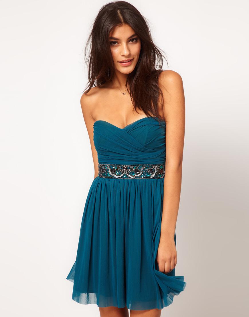 Foto Vestido skater de malla con cintura adornada de Elise Ryan Teal