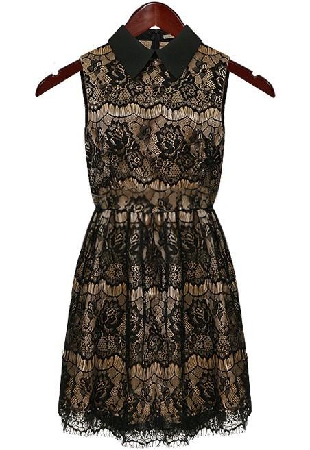 Foto Vestido solapa encaje-Negro