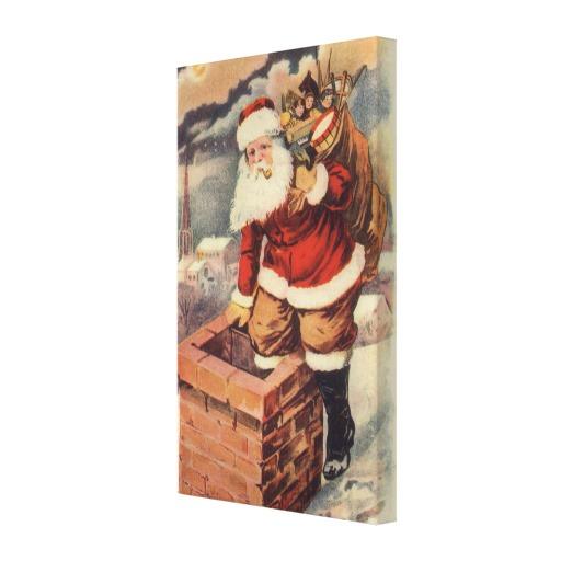 Foto Victorian Papá Noel que sube abajo la chimenea Impresión En Lona