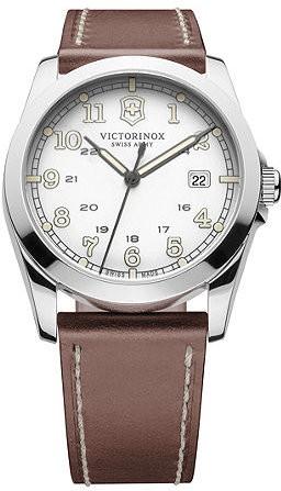 Foto Victorinox Swiss Army Mens Infantry Analog Stainless Watch - Brown Leather Strap - White Dial - 241564