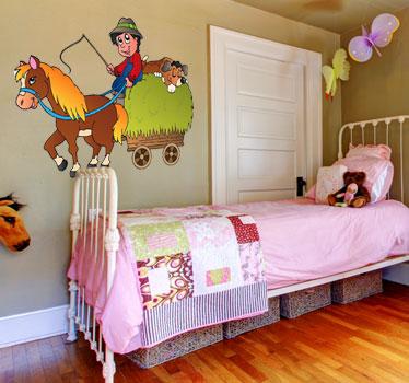 Foto VINILO INFANTIL CABALLITO CON CARRITO