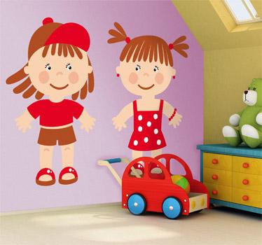Foto Vinilo infantil pareja bebés rojo