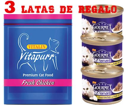 Foto Vitalin Vitapurr Pollo Premium Para Gato 2kg + 3 Latas de Regalo
