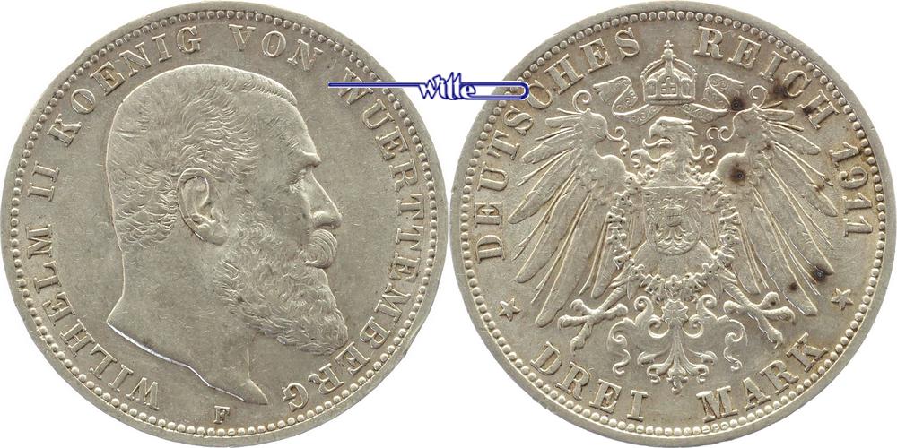 Foto Württemberg 3 Mark 1911