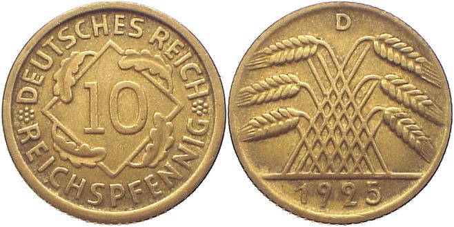Foto Weimarer Republik 10 Reichspfennig 1925 D