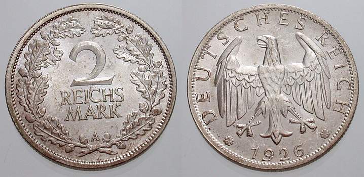 Foto Weimarer Republik 2 Reichsmark 1926 A