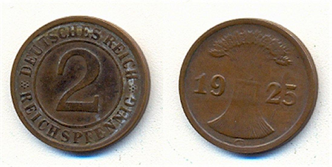 Foto Weimarer Republik 2 Reichspfennig 1925 G