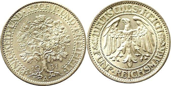 Foto Weimarer Republik 5 Reichsmark 1931