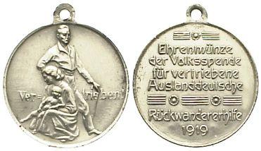 Foto Weimarer Republik Tragbare, versilberte Bronzemedaille 1919