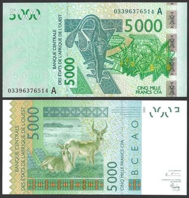 Foto West African States Ivory Coast 5000 Francs 2003  P 117aa Unc