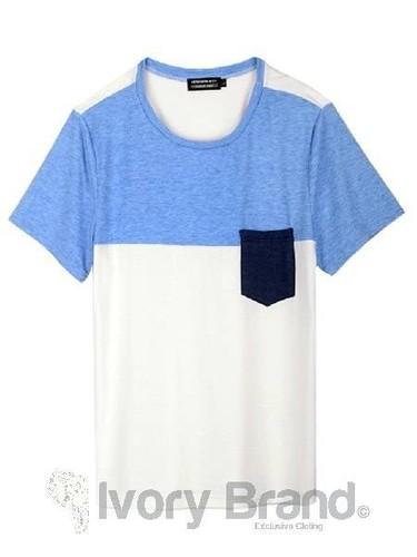 Foto White spliced color round neck cotton tee