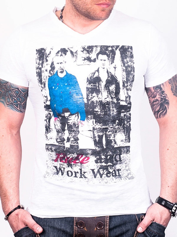 Foto Work Wear Escote en V Camiseta – Blanco - S