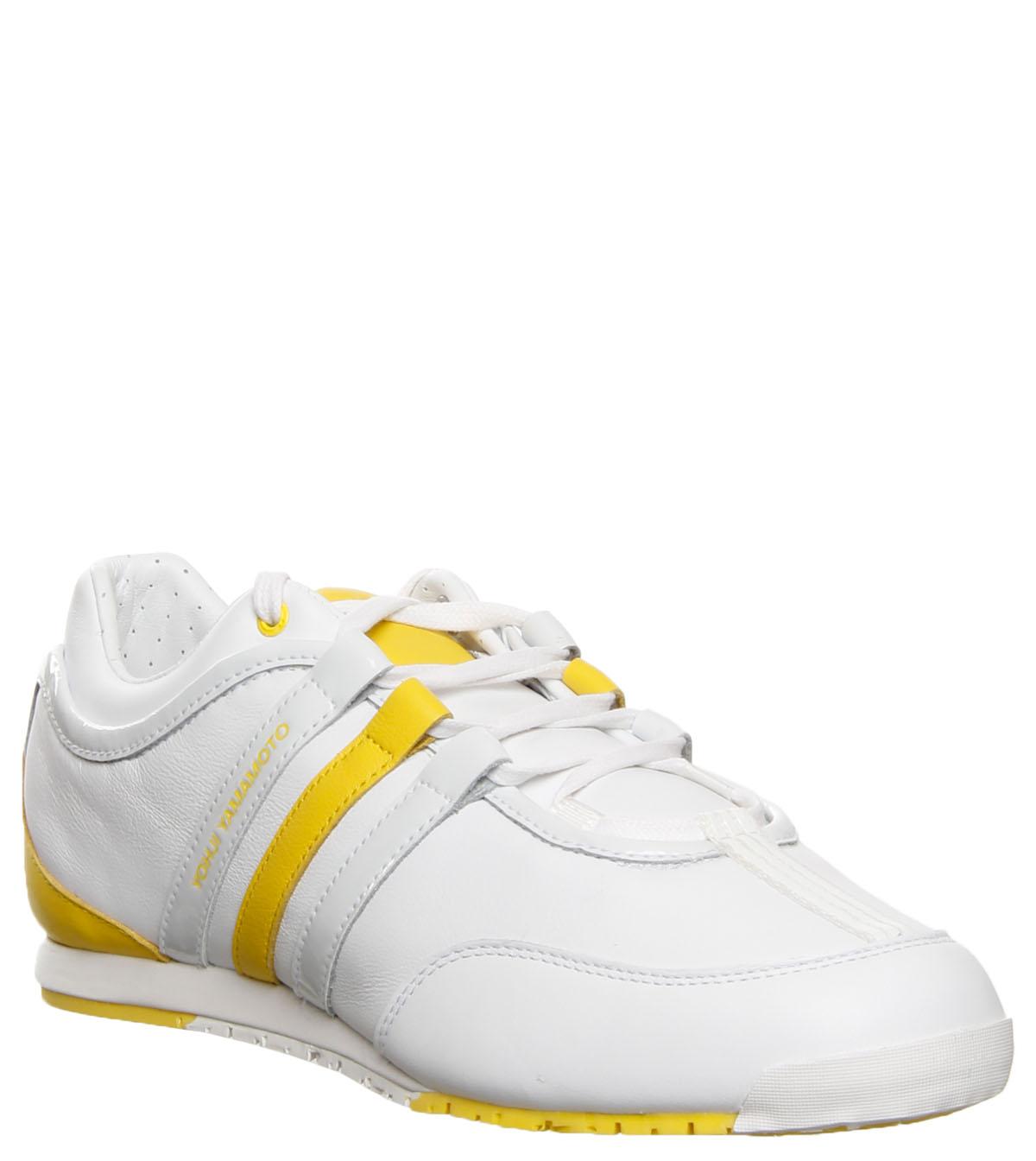 Foto Y-3 White Sprint Yellow Stripe Leather Trainer-UK 10 1/2