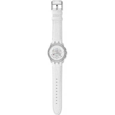 Foto YRS426 Swatch Mens Cold Hour White Leather Strap Watch
