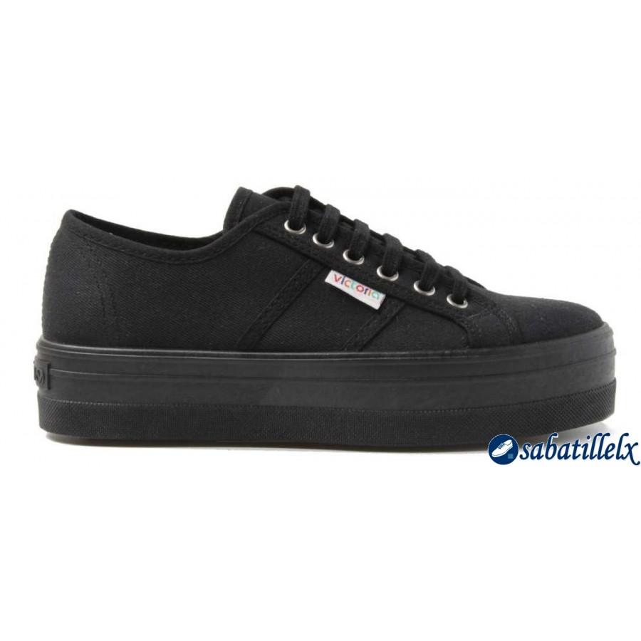Foto Zapatillas Victoria - Blucher Lona Plataforma Negra Mujer (09201)