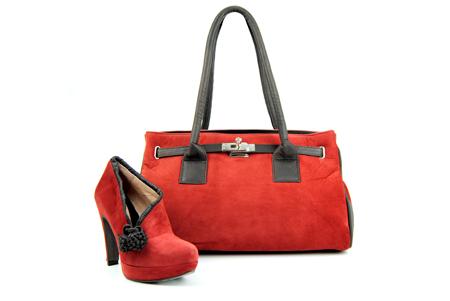Foto ZAPATO DE ANTE ROJO CON BOLSO HERMES A JUEGO