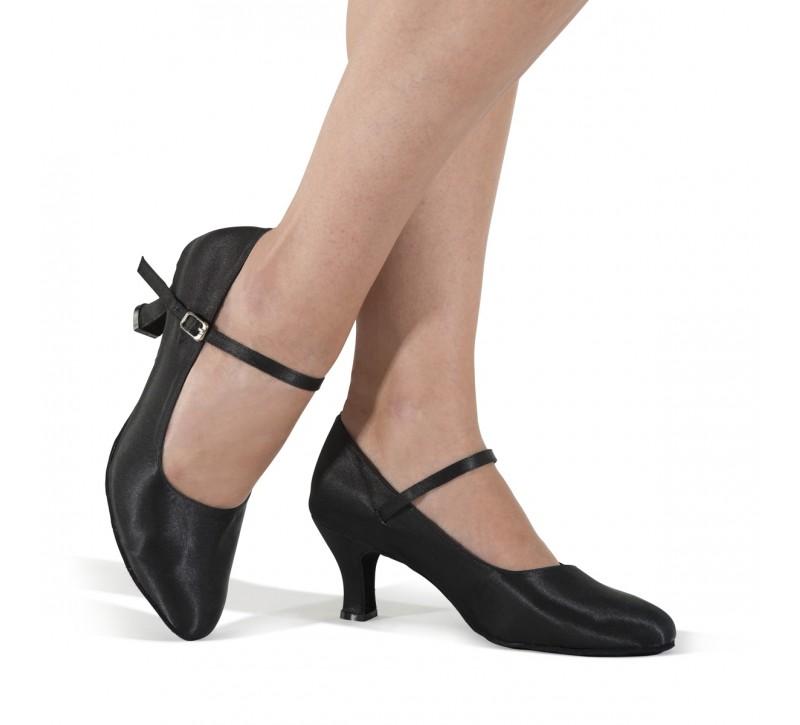 Foto Zapato de baile de salón en raso negro tipo merceditas.