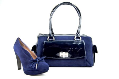 Foto ZAPATO DE SALÓN DE ANTE AZUL CON BOLSO A JUEGO