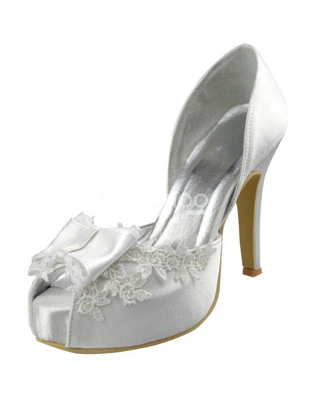 Foto Zapatos blancos plataforma Peep arco boda del satén