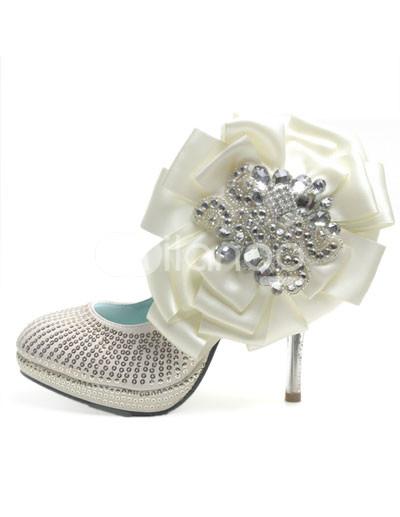 Foto Zapatos nupcial mixta cuero flor Rhinestone boda de plata
