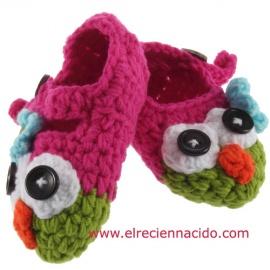 Foto zapatos para bebe de crochet buho rosa
