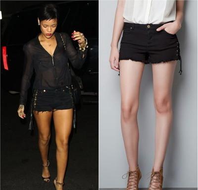 Foto Zara Black Jeans Shorts With Side Cord Size S Vaqueros / Pantalones Cortos