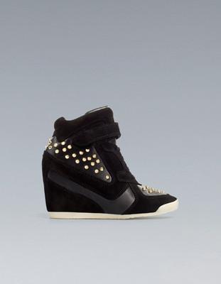 Foto Zara Black Leather Studded Wedge Sneakers, Size Eu39
