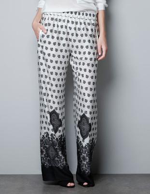 Foto Zara Black/white Paisley Printed Wide Leg Palazzo Trousers Size M Pantalon