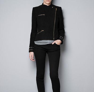 Foto Zara Season.velveteen Zip Biker Jacket Coat With Studded Sleeves. All Sizes.