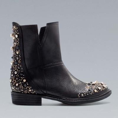 Foto Zara Sold Out 2012. Flat Jeweled Ankle Boot Shoes. Size 38eu. Buffalo Leather.