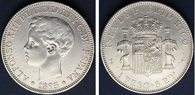 Foto 1 Silver Peso/1 Peso Plata .alfonso Xiii. Puerto Rico. 1895. Xf-/ebc-. Premium foto 888819